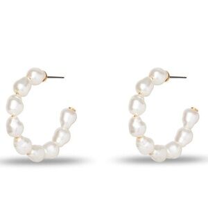 Lele Sadoughi Freshwater Pearl Huggie Hoop Earrings with Dust bag